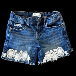 Girls Size 7 Blue Denim Shorts with White Lace Accents